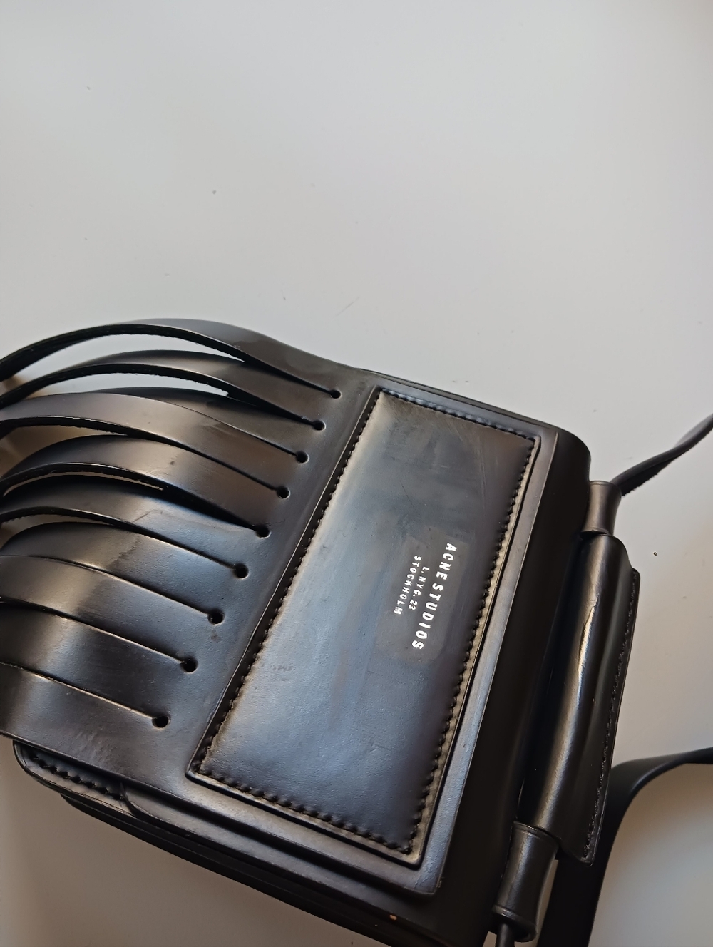 ACNE STUDIO Black Leather Fringe Mini Crossbody Bag - Picture 11 of 11